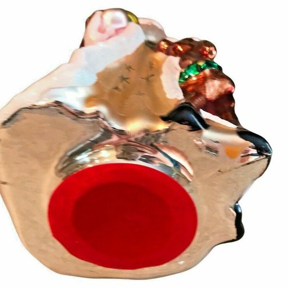 Vintage Glass Santa 12 1/2" Tall Hand Painted Deer - Picture 9 of 10